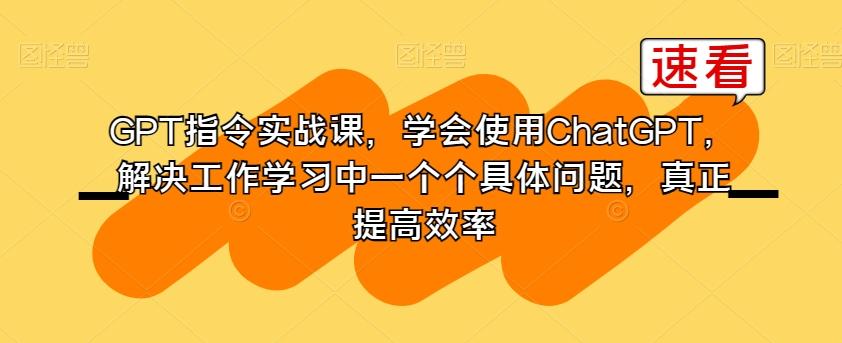 GPT指令实战课，学会使用ChatGPT，解决工作学习中一个个具体问题，真正提高效率-瀚宇网创