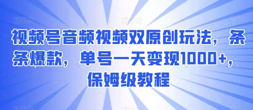 视频号音频视频双原创玩法，条条爆款，单号一天变现1000+，保姆级教程【揭秘】-瀚宇网创