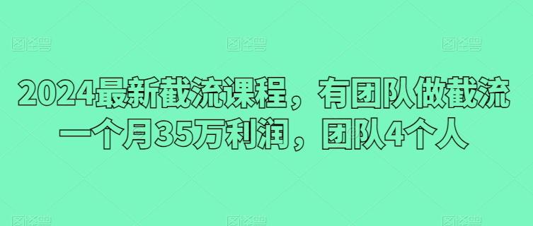 2024最新截流课程，有团队做截流一个月35万利润，团队4个人-瀚宇网创