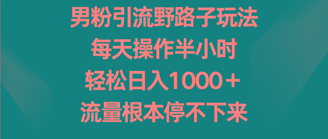 男粉引流野路子玩法,每天操作半小时轻松日入1000+,流量根本停不下来-瀚宇网创