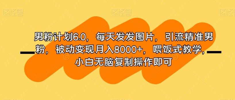 男粉计划6.0,每天发发图片,引流精准男粉,被动变现月入8000+,喂饭式教学,小白无脑复制操作即可-瀚宇网创