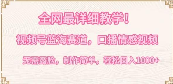全网最详细教学，视频号蓝海赛道，口播情感视频，无需露脸，制作简单，轻松实现日入1000+【揭秘】-瀚宇网创