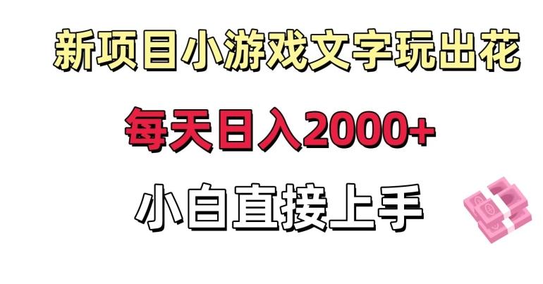 新项目小游戏文字玩出花日入2000+，每天只需一小时，小白直接上手【揭秘】-瀚宇网创