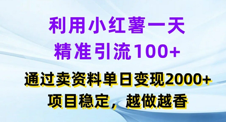 利用小红书一天精准引流100+,通过卖项目单日变现2k+,项目稳定,越做越香【揭秘】-瀚宇网创