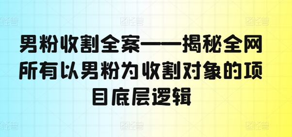 男粉收割全案——揭秘全网所有以男粉为收割对象的项目底层逻辑-瀚宇网创