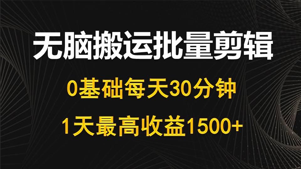(10008期)每天30分钟,0基础无脑搬运批量剪辑,1天最高收益1500+-瀚宇网创