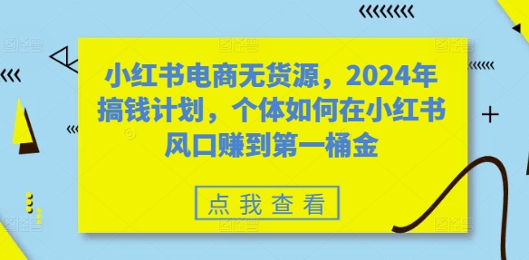 小红书电商无货源，2024年搞钱计划，个体如何在小红书风口赚到第一桶金-瀚宇网创