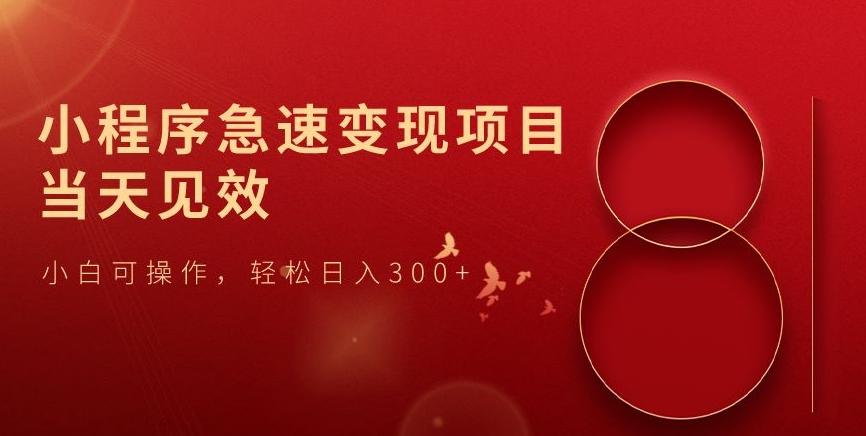 小程序急速变现项目，当天见效，小白可操作，轻松日入300+-瀚宇网创