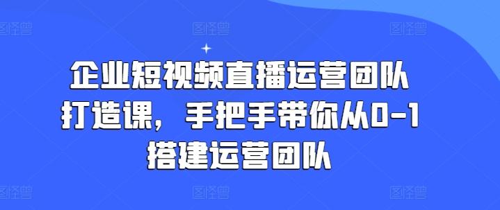 企业短视频直播运营团队打造课，手把手带你从0-1搭建运营团队-瀚宇网创