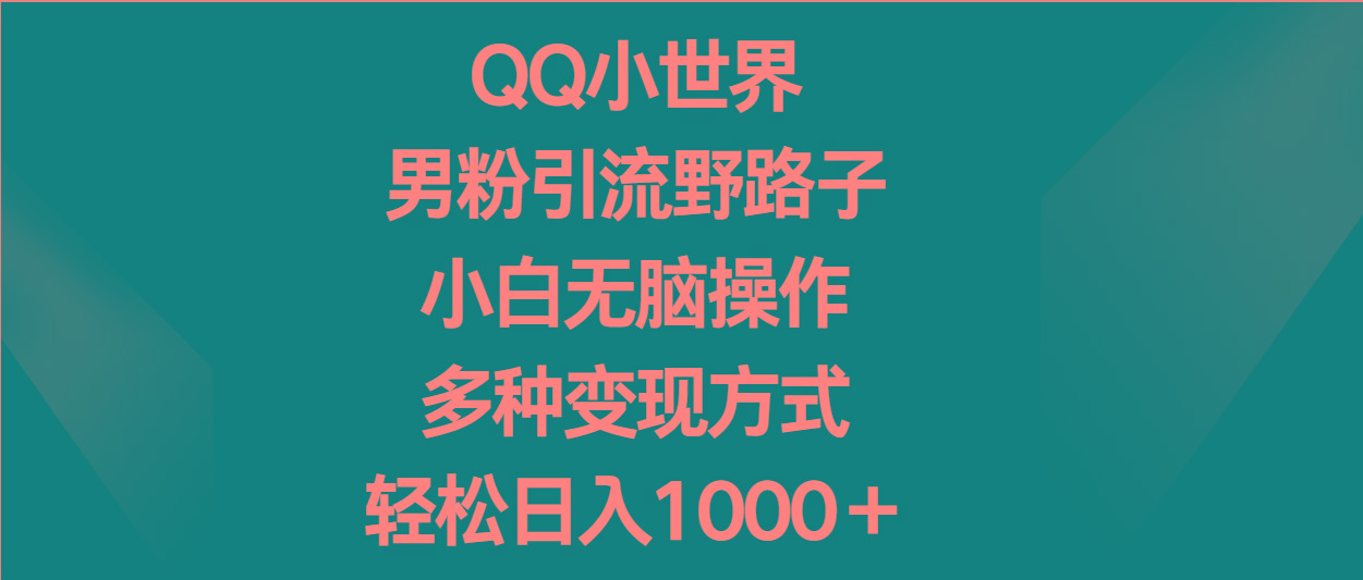 QQ小世界男粉引流野路子,小白无脑操作,多种变现方式轻松日入1000+-瀚宇网创