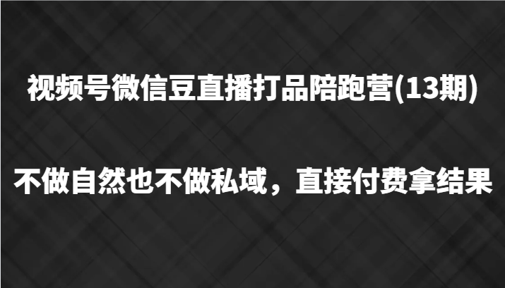 视频号微信豆直播打品陪跑(13期)，不做不自然流不做私域，直接付费拿结果-瀚宇网创