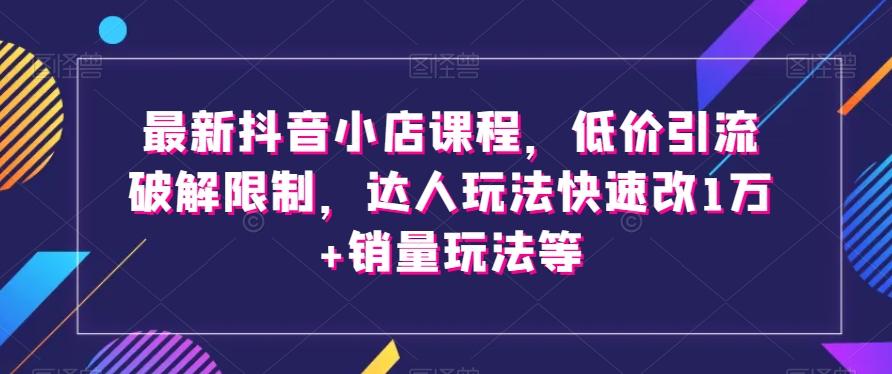最新抖音小店课程，低价引流破解限制，达人玩法快速改1万+销量玩法等-瀚宇网创