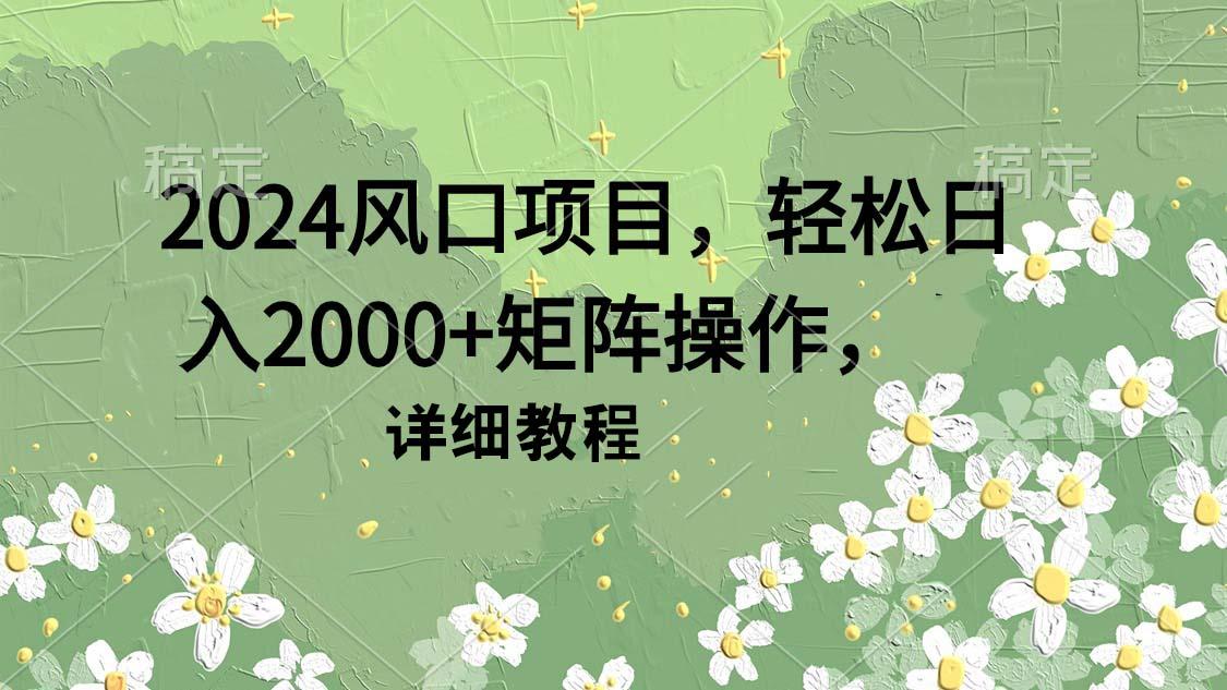 (9652期)2024风口项目，轻松日入2000+矩阵操作，详细教程-瀚宇网创