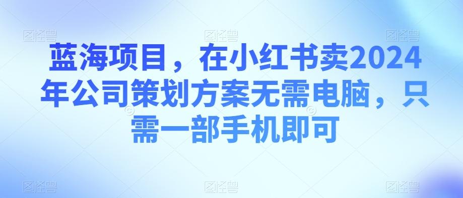 蓝海项目，在小红书卖2024年公司策划方案无需电脑，只需一部手机即可-瀚宇网创