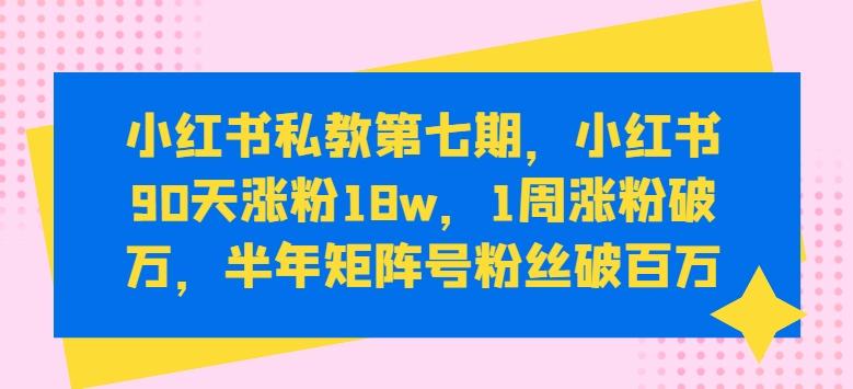小红书私教第七期，小红书90天涨粉18w，1周涨粉破万，半年矩阵号粉丝破百万-瀚宇网创