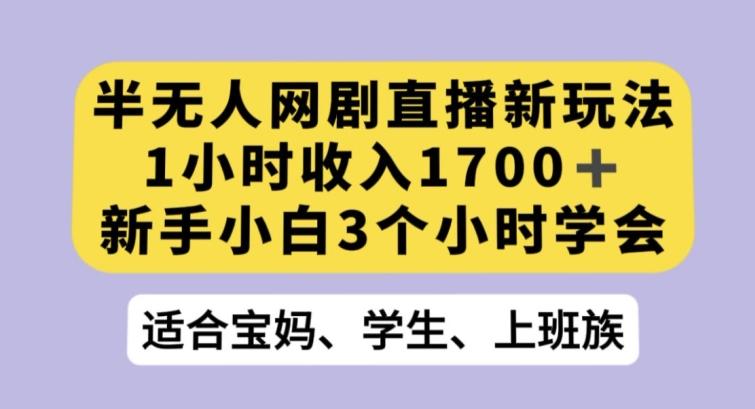 半无人网剧直播新玩法，1小时收入1700+，新手小白3小时学会【揭秘】-瀚宇网创