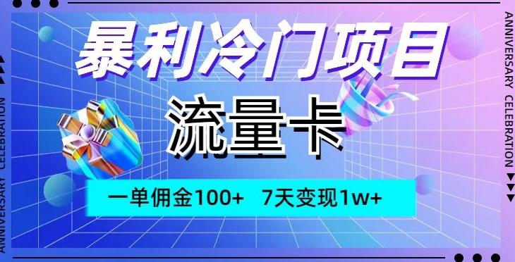 暴利冷门项目，流量卡，一单佣金100+，7天变现1w+-瀚宇网创