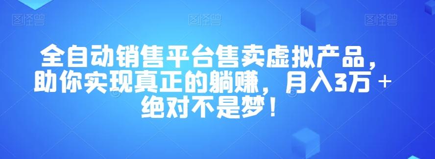 全自动销售平台售卖虚拟产品，助你实现真正的躺赚，月入3万＋绝对不是梦！【揭秘】-瀚宇网创