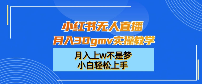 小红书无人直播月入30gmv实操教学，月入上w不是梦，小白轻松上手【揭秘】-瀚宇网创
