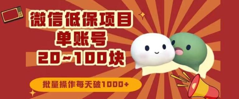 微信领低保单账号20元-100元，批量操作每天破1000+-瀚宇网创
