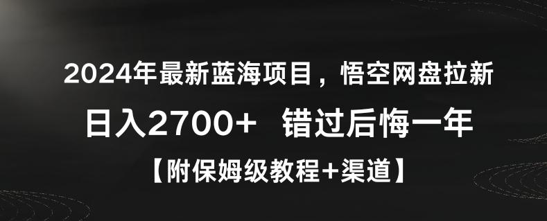 2024年最新蓝海项目，悟空网盘拉新，日入2700+错过后悔一年【附保姆级教程+渠道】【揭秘】-瀚宇网创
