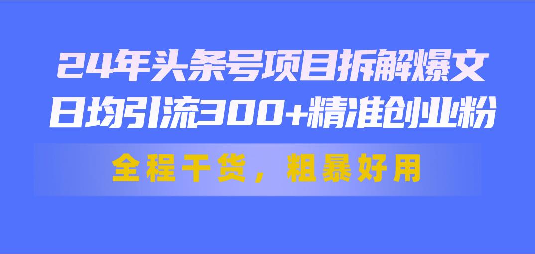 24年头条号项目拆解爆文，日均引流300+精准创业粉，全程干货，粗暴好用-瀚宇网创