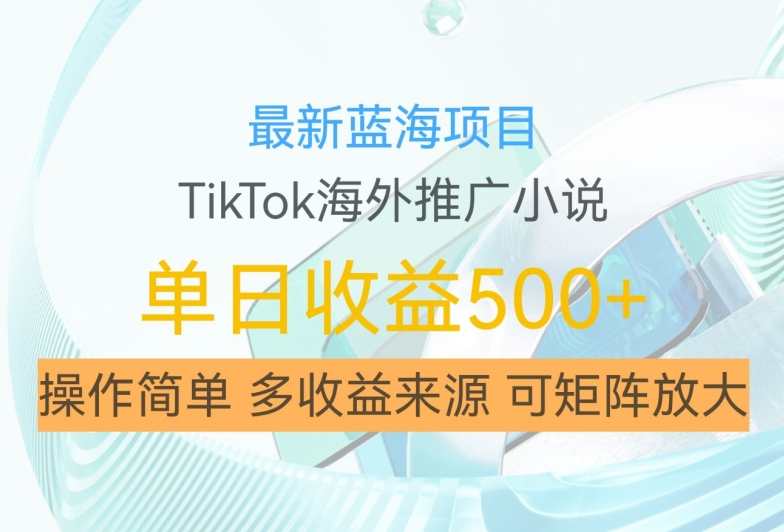 最新蓝海项目，利用tiktok海外推广小说赚钱佣金，简单易学，日入500+，可矩阵放大【揭秘】-瀚宇网创