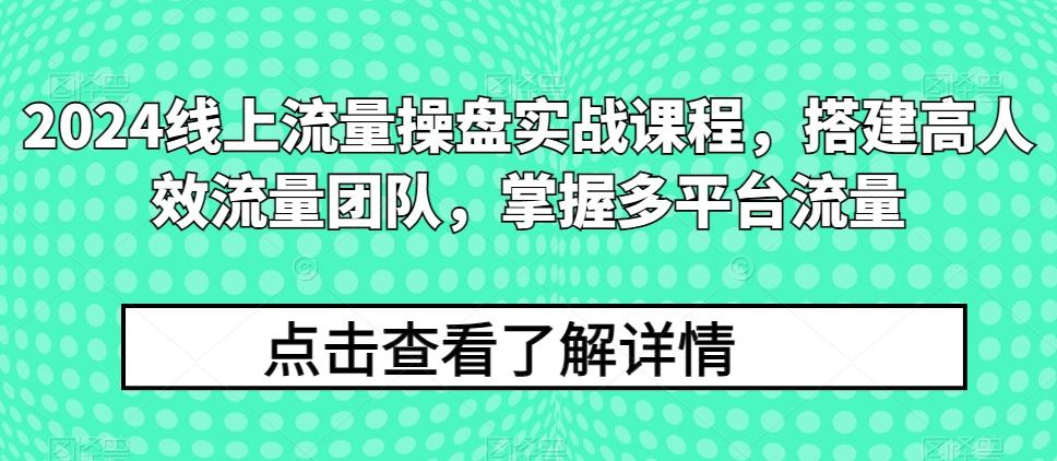 2024线上流量操盘实战课程，搭建高人效流量团队，掌握多平台流量-瀚宇网创