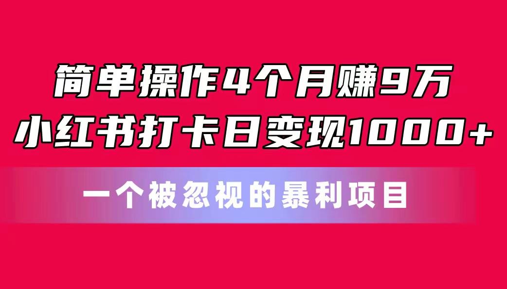 简单操作4个月赚9万!小红书打卡日变现1000+!一个被忽视的暴力项目-瀚宇网创