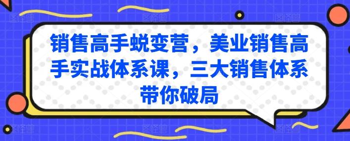 销售高手蜕变营，美业销售高手实战体系课，三大销售体系带你破局-瀚宇网创