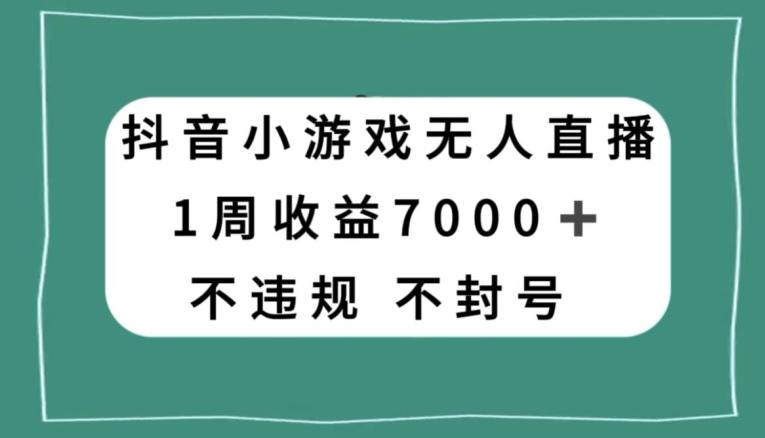 抖音小游戏无人直播,不违规不封号1周收益7000+,官方流量扶持【揭秘】-瀚宇网创