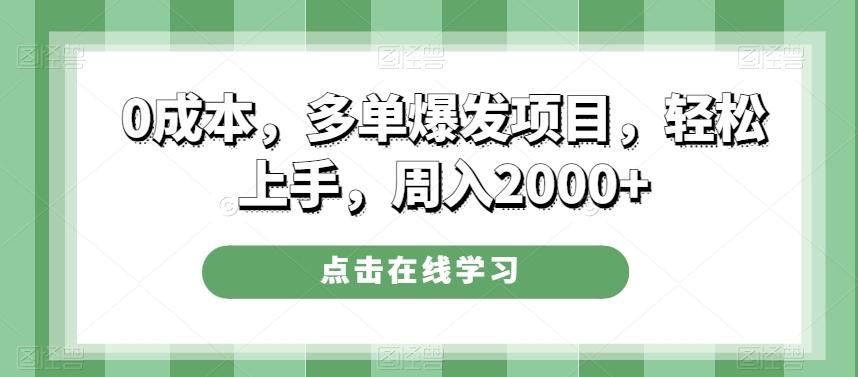 0成本，多单爆发项目，轻松上手，周入2000+-瀚宇网创