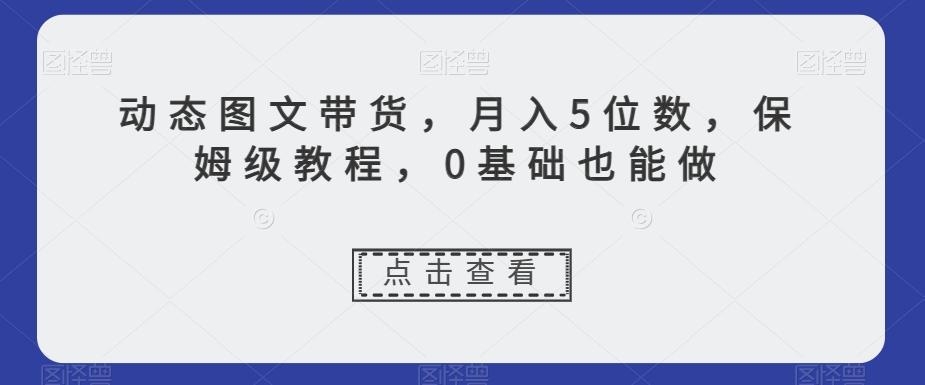 动态图文带货,月入5位数,保姆级教程,0基础也能做【揭秘】-瀚宇网创