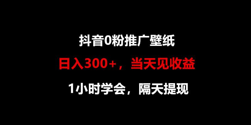 日入300+，抖音0粉推广壁纸，1小时学会，当天见收益，隔天提现-瀚宇网创