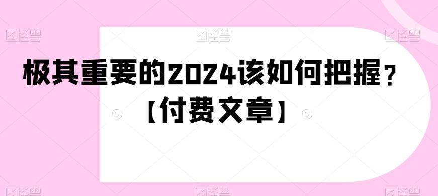 极其重要的2024该如何把握？【付费文章】-瀚宇网创
