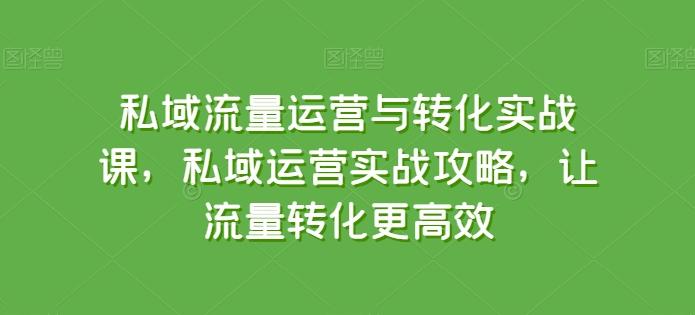 私域流量运营与转化实战课，私域运营实战攻略，让流量转化更高效-瀚宇网创