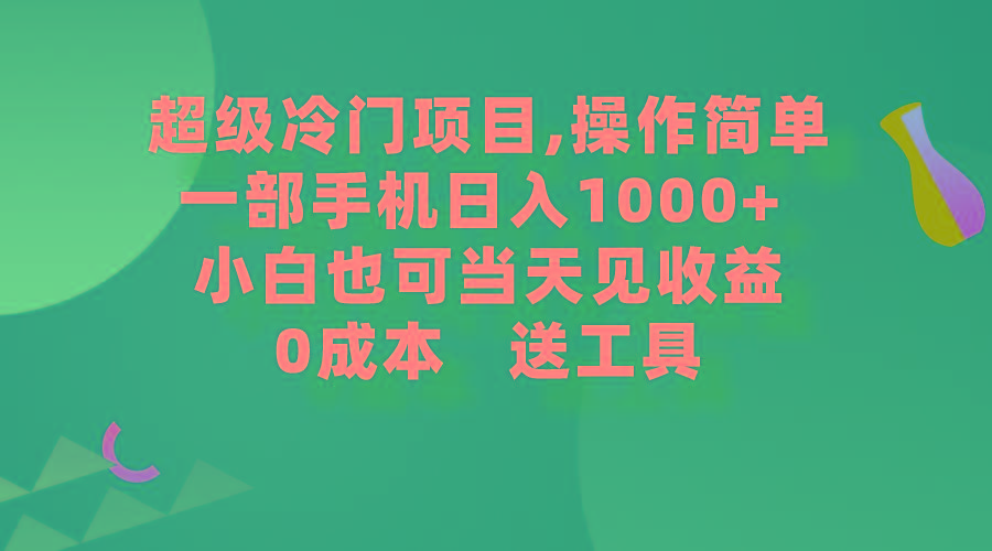 (9291期)超级冷门项目,操作简单，一部手机轻松日入1000+，小白也可当天看见收益-瀚宇网创