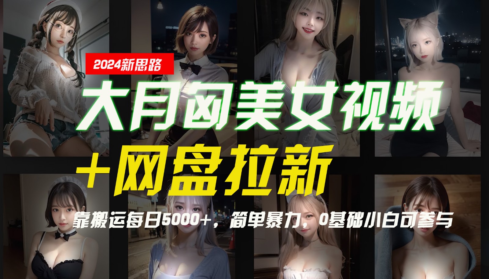 【新思路】大月匈美女视频+网盘拉新，靠搬运每日5000+，简单暴力，0基础小白可参与-瀚宇网创