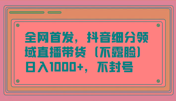 全网首发，抖音细分领域直播带货(不露脸)项目，日入1000+，不封号-瀚宇网创